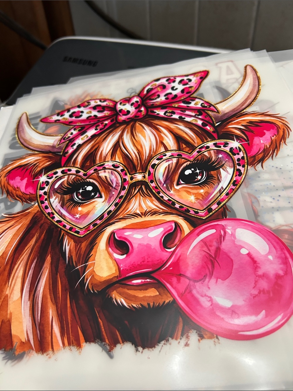 Pink Bubblegum Cow Art Print by